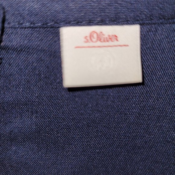 S Oliver Top Women 10 Navy Blue Button‎ Back Long Sleeve Blouse Pleated - Picture 4 of 14